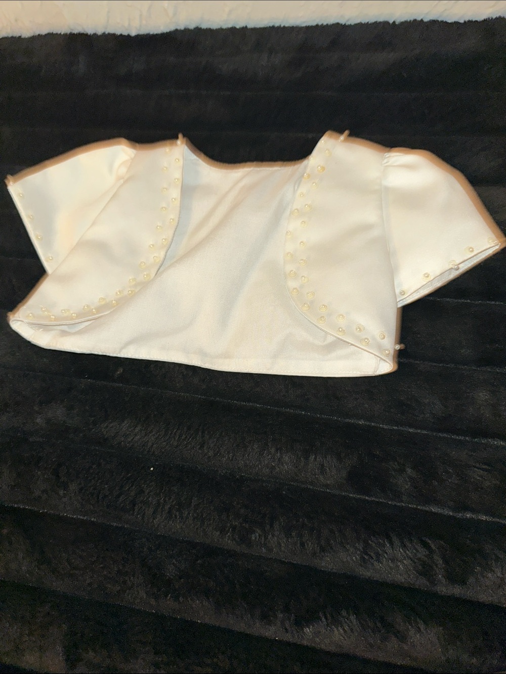 Girls White Pearl-Trim Bolero Shrug